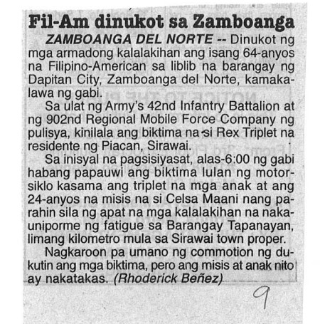 Fil-Am Dinukot sa Zamboanga