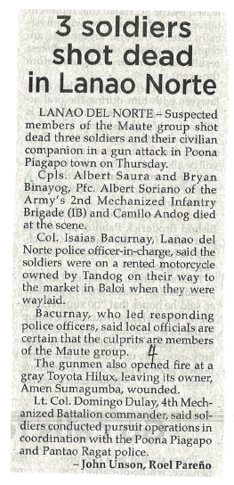 3 soldiers shot dead in Lanao Norte