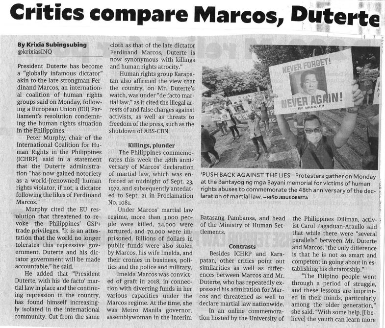 Critics compare Marcos, Duterte