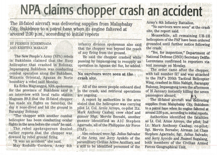 NPA claims chopper crash an accident